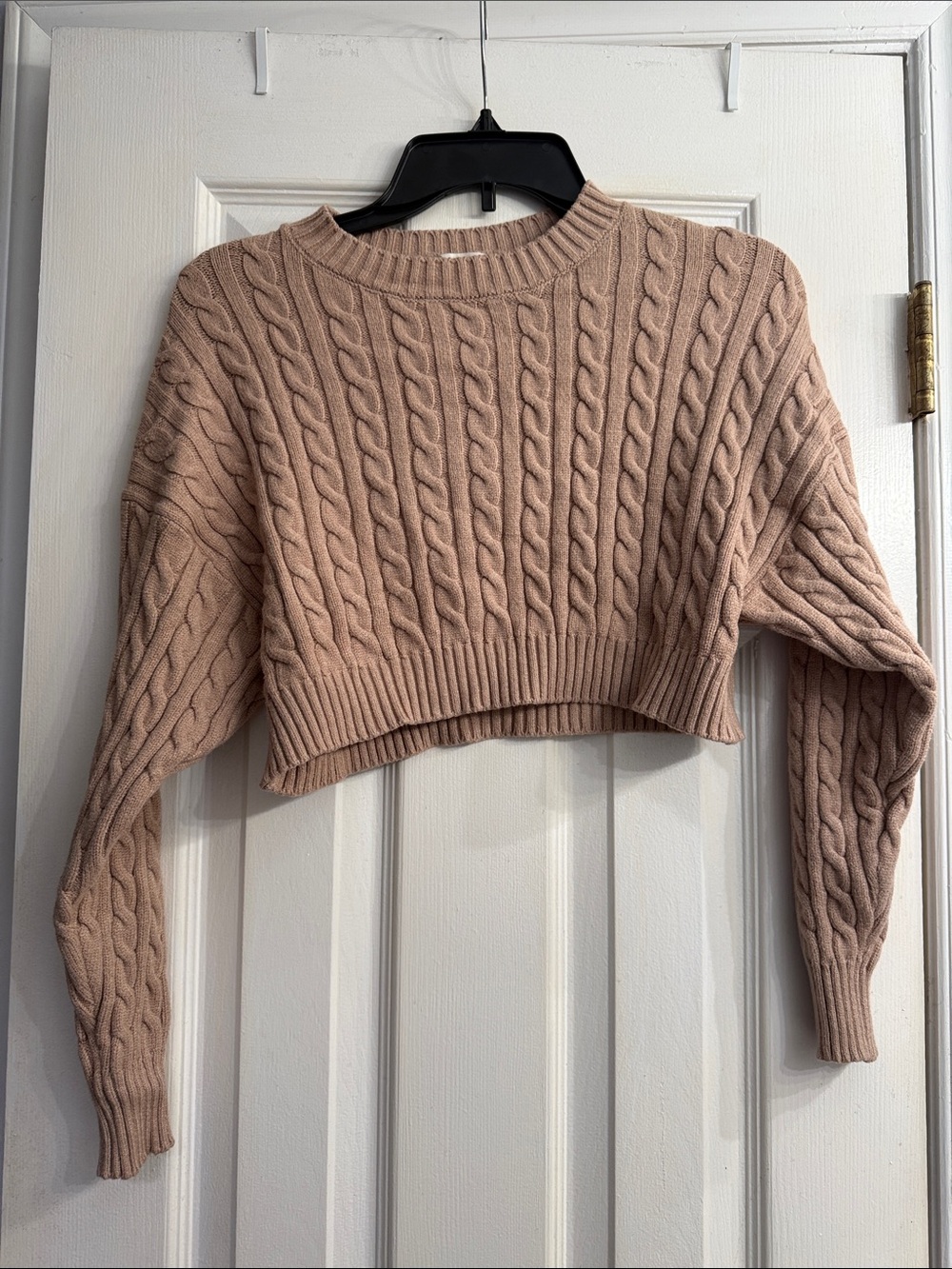 Altar'd State Cropped Cable Crew Sweater - tan size XS